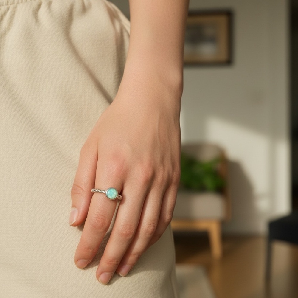Delicate Silver Ring with Turquoise Stone - Women's Jewelry